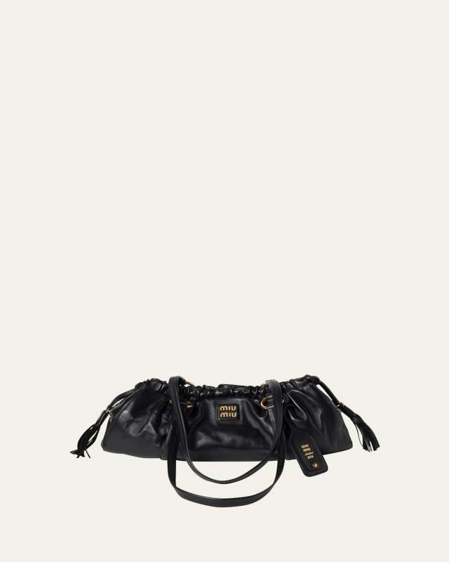 Ruched Leather Shoulder Bag